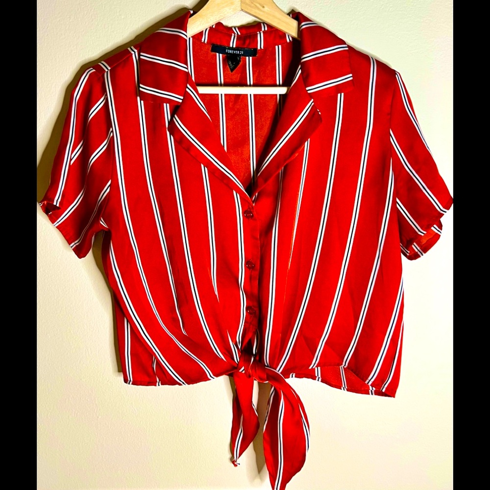 Red Striped Button Up Blouse